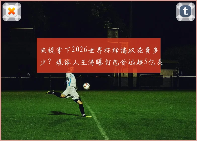 央视拿下2026世界杯转播权花费多少？媒体人王涛曝打包价远超5亿美金传闻